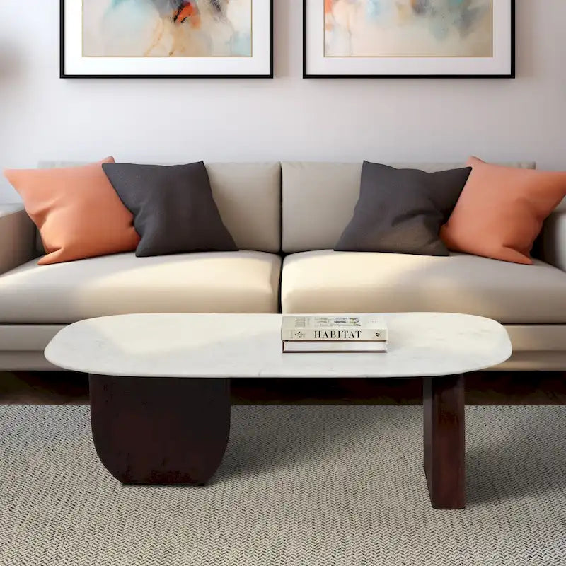 Tavolino da caffè ovale astratto moderno in marmo e legno Sagebrook Home 16H - 48 x 24 x 16