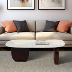 Sagebrook Home Modern Marble and Wood 16H Abstract Oval Coffee Table - 48 x 24 x 16