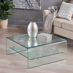 Ramona Square Glass Coffee Table with Shelf by Christopher Knight Home