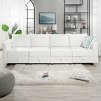 Divano modulare a 4 pezzi con seduta morbida e confortevole, divano in lino con robusta struttura in legno, ideale per piccoli spazi