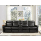 Divano reclinabile elettrico a 4 posti in vera pelle per soggiorno con consolle, porta USB, poggiatesta regolabile