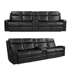 Divano reclinabile elettrico a 4 posti in vera pelle per soggiorno con consolle, porta USB, poggiatesta regolabile