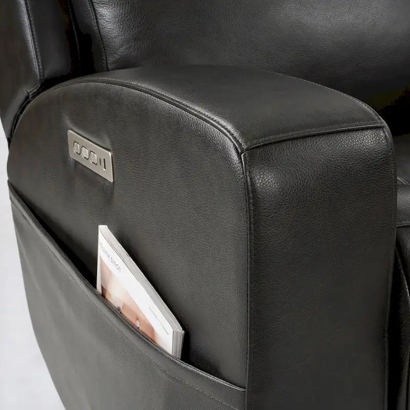 Divano reclinabile elettrico a 4 posti in vera pelle per soggiorno con consolle, porta USB, poggiatesta regolabile