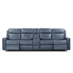 Divano reclinabile elettrico a 4 posti in vera pelle per soggiorno con consolle, porta USB, poggiatesta regolabile