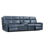 Divano reclinabile elettrico a 4 posti in vera pelle per soggiorno con consolle, porta USB, poggiatesta regolabile