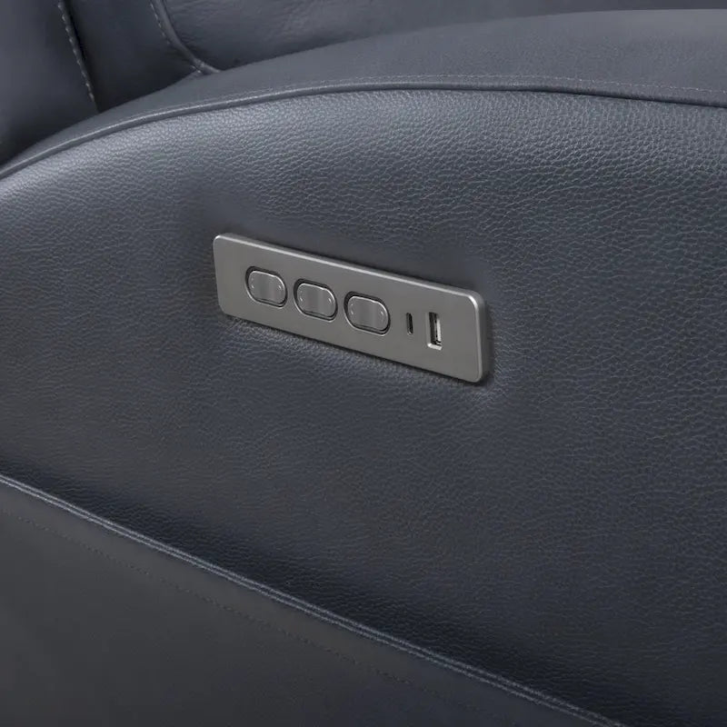 Divano reclinabile elettrico a 4 posti in vera pelle per soggiorno con consolle, porta USB, poggiatesta regolabile