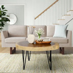 Tavolino da caffè rotondo in legno massello naturale