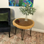 Tavolino da caffè rotondo in legno massello naturale