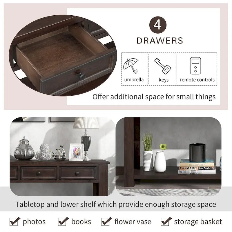 Tavolo consolle rustico Merax con cassetti portaoggetti e ripiano inferiore