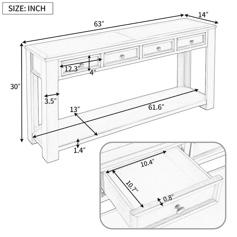 Tavolo consolle rustico Merax con cassetti portaoggetti e ripiano inferiore