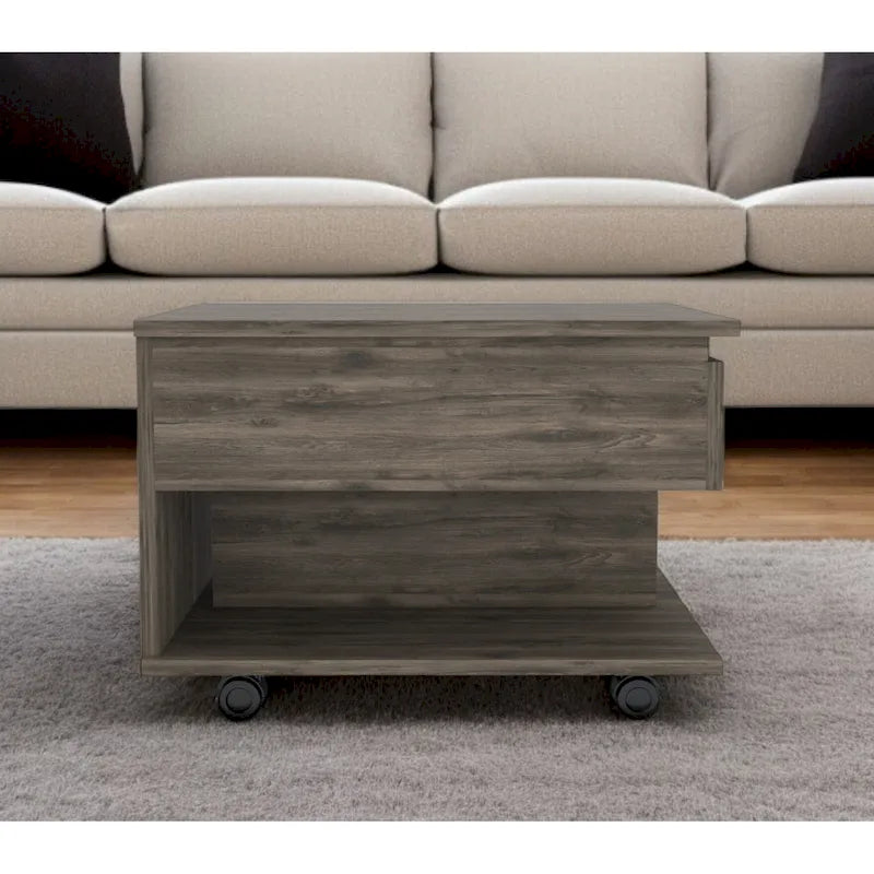 22 Dark Brown Manufactured Wood Rectangular Lift Top Coffee Table With Drawer - 15.3 H x 21.6 W x 19.6 D
