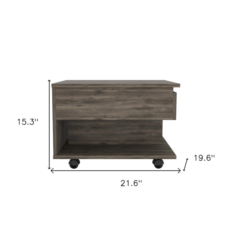 Tavolino da caffè rettangolare in legno lavorato marrone scuro con piano sollevabile e cassetto - 15,3 A x 21,6 L x 19,6 P