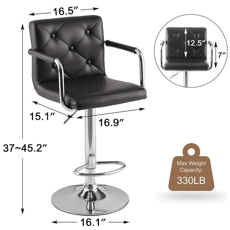 Javlergo Set di 2 sgabelli da bar regolabili girevoli in similpelle con braccioli e schienale