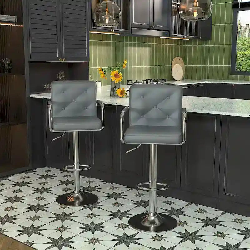 Javlergo Set di 2 sgabelli da bar regolabili girevoli in similpelle con braccioli e schienale