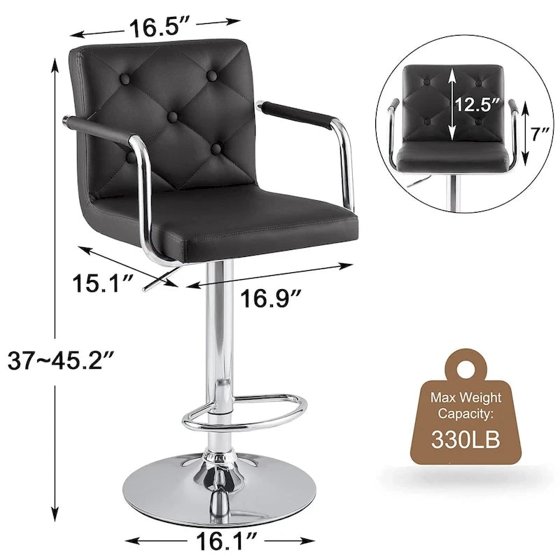 Javlergo Set di 2 sgabelli da bar regolabili girevoli in similpelle con braccioli e schienale