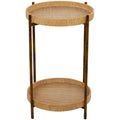 Rattan 2 Tray Shelves Accent Table with Metal Bamboo Inspired Legs - Brown - Roche River Decor - 18W x 18L x 26H