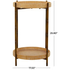 Tavolino decorativo in rattan con 2 ripiani e gambe in metallo ispirate al bambù - Marrone - Roche River Decor - 18W x 18L x 26H