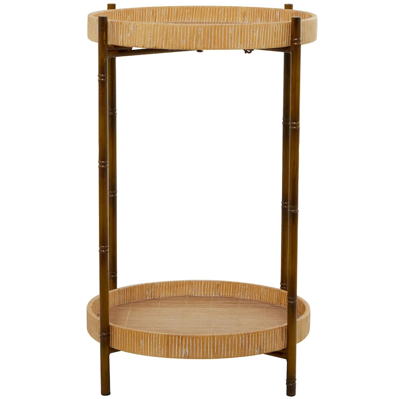 Tavolino decorativo in rattan con 2 ripiani e gambe in metallo ispirate al bambù - Marrone - Roche River Decor - 18W x 18L x 26H