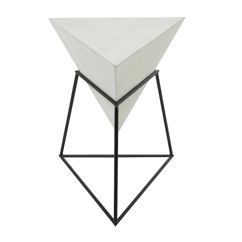Tavolino decorativo in legno a forma di piramide rovesciata geometrica con supporto in metallo - Nero o Bianco - Roche River Decor