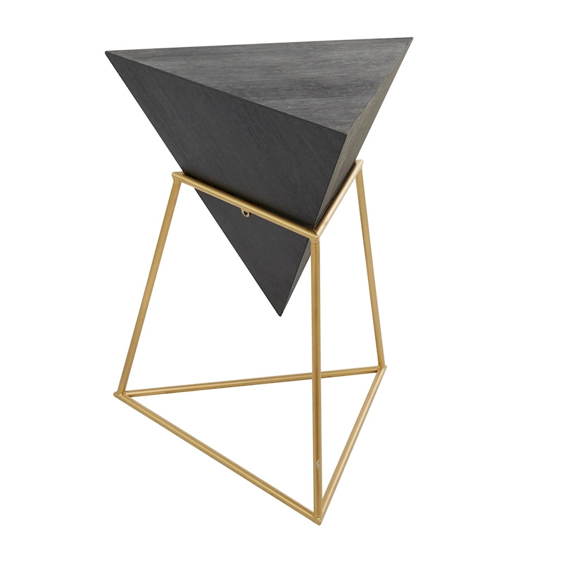 Tavolino decorativo in legno a forma di piramide rovesciata geometrica con supporto in metallo - Nero o Bianco - Roche River Decor