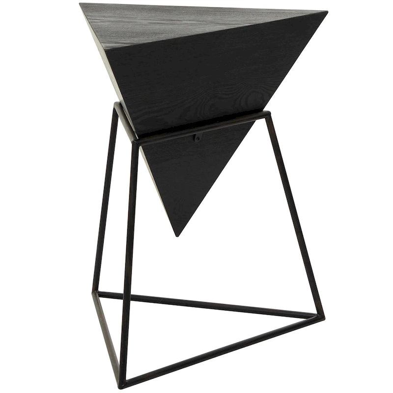 Tavolino decorativo in legno a forma di piramide rovesciata geometrica con supporto in metallo - Nero o Bianco - Roche River Decor