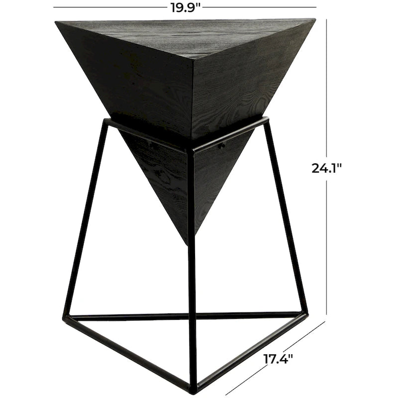 Tavolino decorativo in legno a forma di piramide rovesciata geometrica con supporto in metallo - Nero o Bianco - Roche River Decor