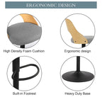 Set di 2 sgabelli da bar girevoli regolabili con seduta rivestita in tessuto e schienale in legno curvato