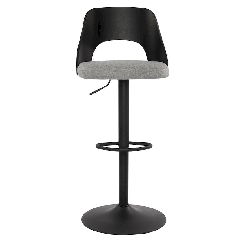 Set di 2 sgabelli da bar girevoli regolabili con seduta rivestita in tessuto e schienale in legno curvato