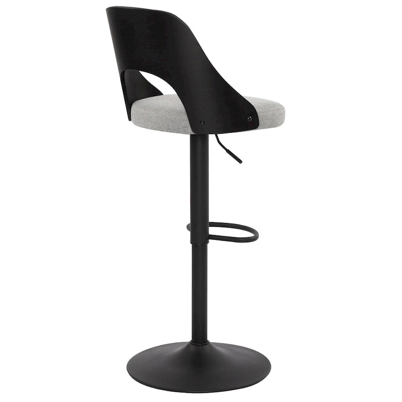 Set di 2 sgabelli da bar girevoli regolabili con seduta rivestita in tessuto e schienale in legno curvato