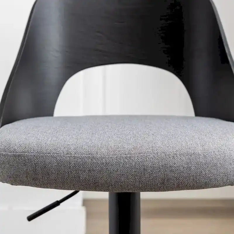 Set di 2 sgabelli da bar girevoli regolabili con seduta rivestita in tessuto e schienale in legno curvato