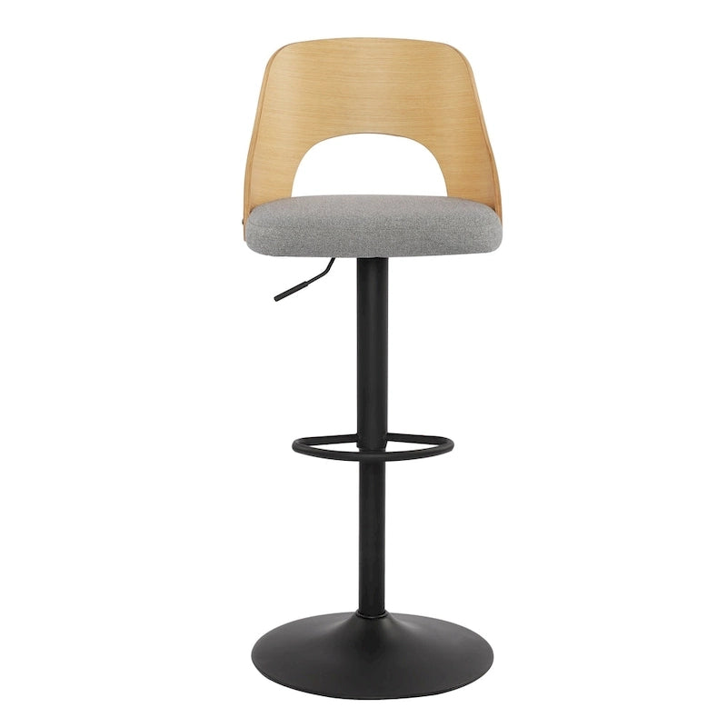 Set di 2 sgabelli da bar girevoli regolabili con seduta rivestita in tessuto e schienale in legno curvato