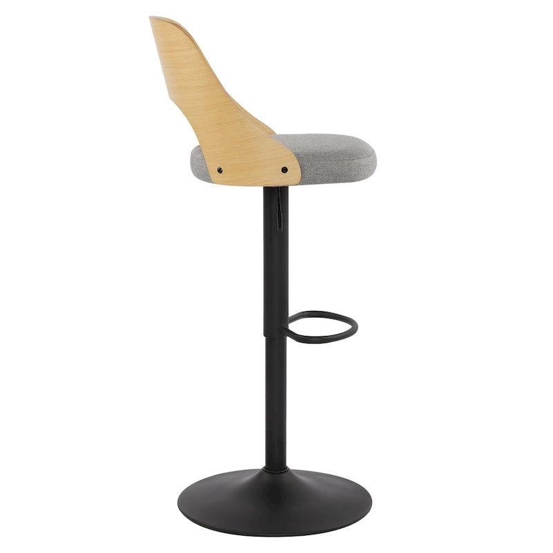 Set di 2 sgabelli da bar girevoli regolabili con seduta rivestita in tessuto e schienale in legno curvato