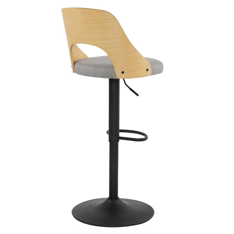 Set di 2 sgabelli da bar girevoli regolabili con seduta rivestita in tessuto e schienale in legno curvato