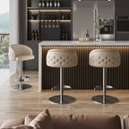 Khaki PU Bar Stool Adjustable Height and Swivel for Kitchens Bars Restaurants and Cafes