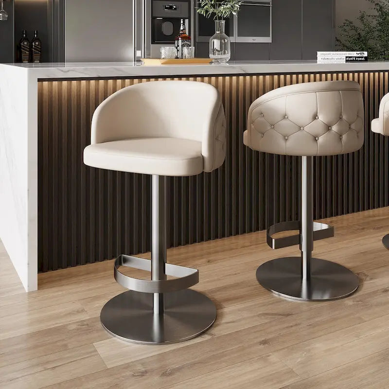 Sgabello da bar in PU color cachi, altezza regolabile e girevole per cucine, bar, ristoranti e caffè