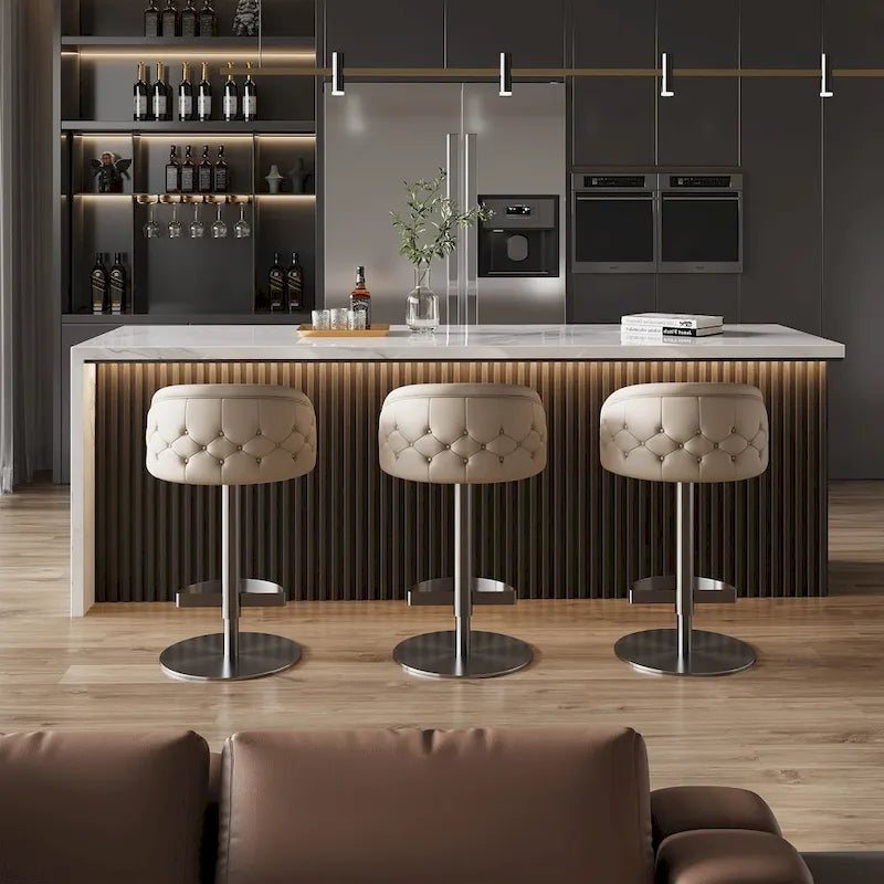 Sgabello da bar in PU color cachi, altezza regolabile e girevole per cucine, bar, ristoranti e caffè