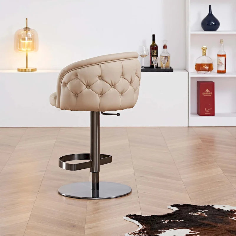 Sgabello da bar in PU color cachi, altezza regolabile e girevole per cucine, bar, ristoranti e caffè