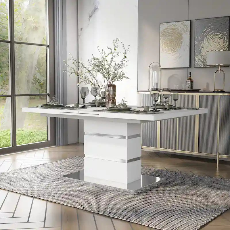 Furniture of America Borm White 78-inch Wood Expandable Dining Table