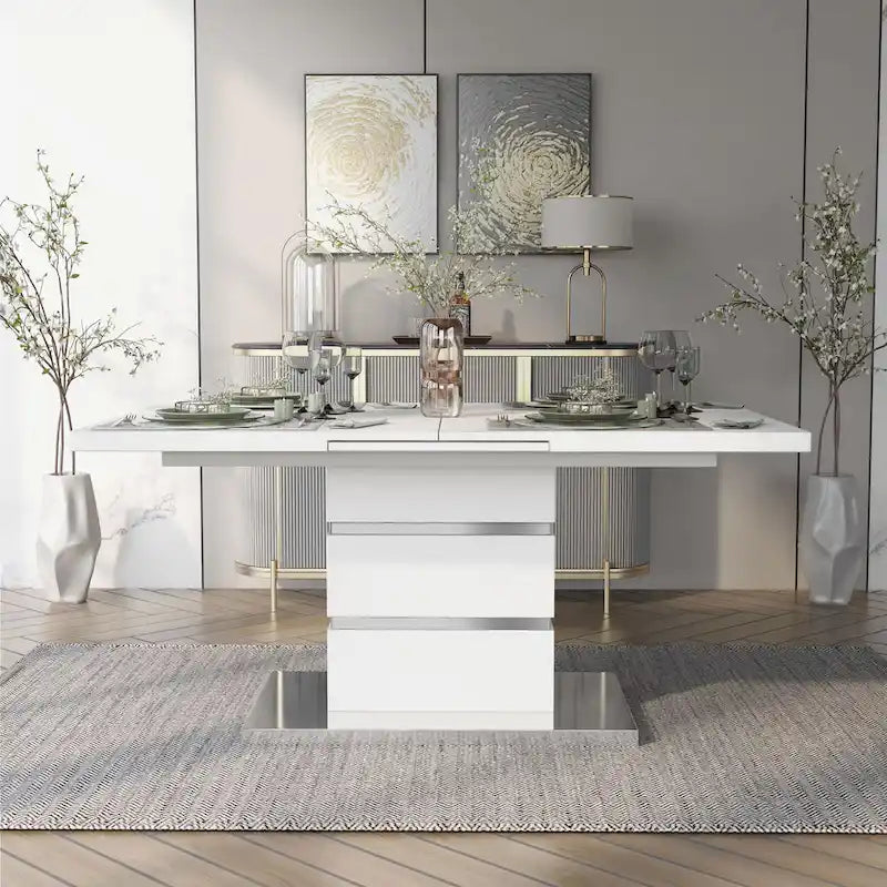 Tavolo da pranzo estensibile in legno bianco Borm da 78 pollici di Furniture of America