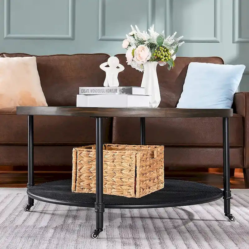 Tavolino da caffè rotondo industriale con rotelle