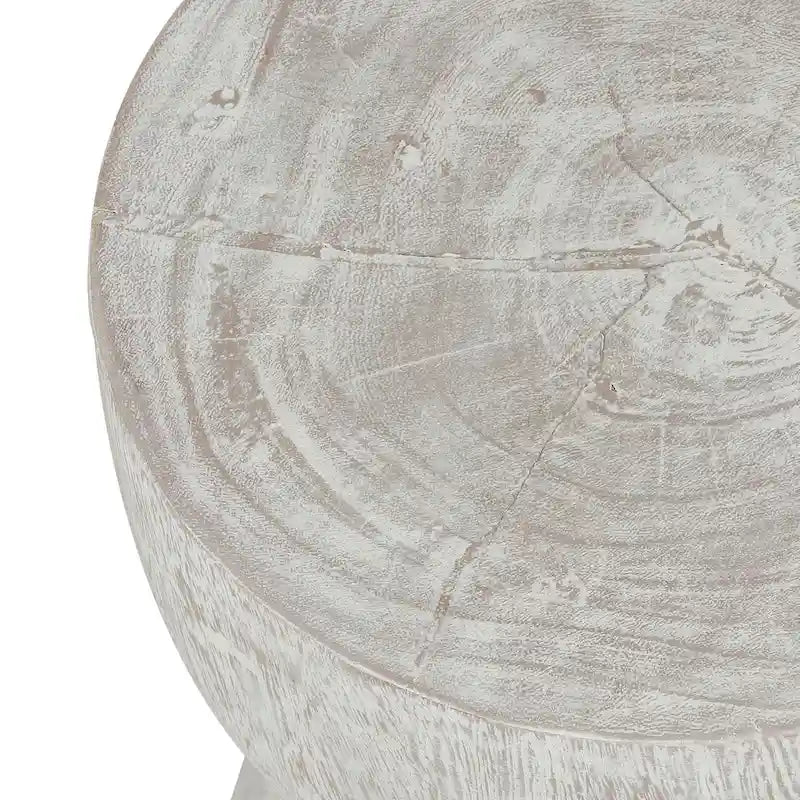 Tavolino rotondo con piedistallo in legno massello di teak sbiancato di East at Main