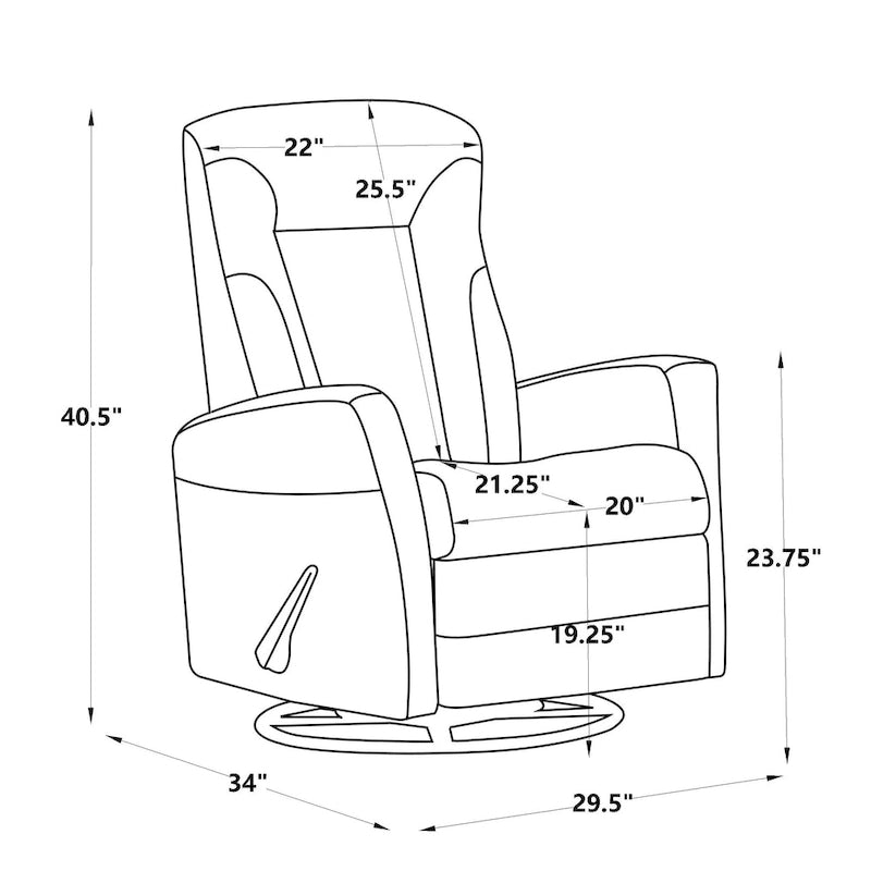 Poltrona reclinabile girevole da 29,5 pollici di larghezza