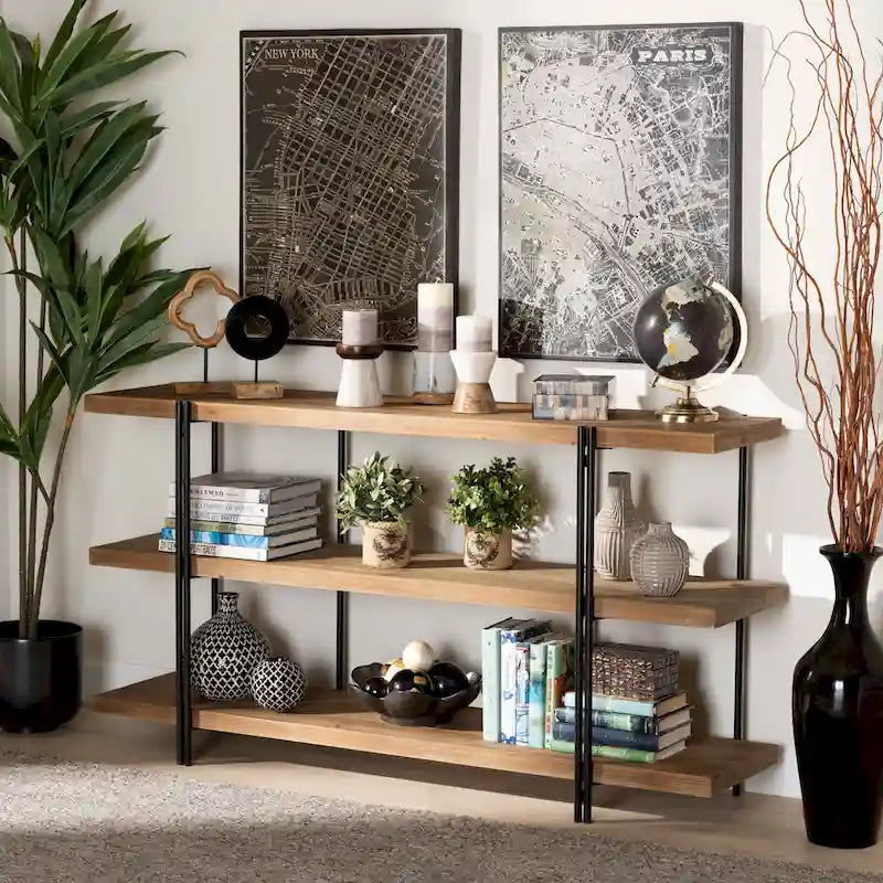 Tarah Brown Finished Wood and Black Finished Metal Console Table