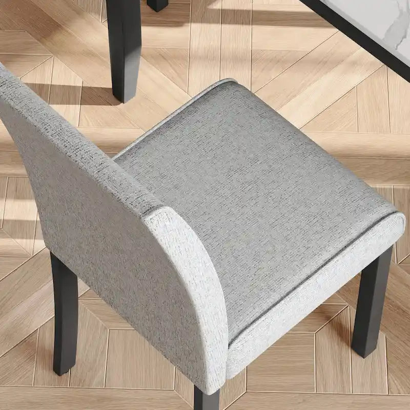 Set da pranzo Corvus Fowey da 5 pezzi, tavolo in MDF con adesivo in marmo e 4 sedie imbottite