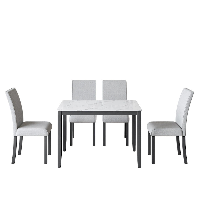 Set da pranzo Corvus Fowey da 5 pezzi, tavolo in MDF con adesivo in marmo e 4 sedie imbottite