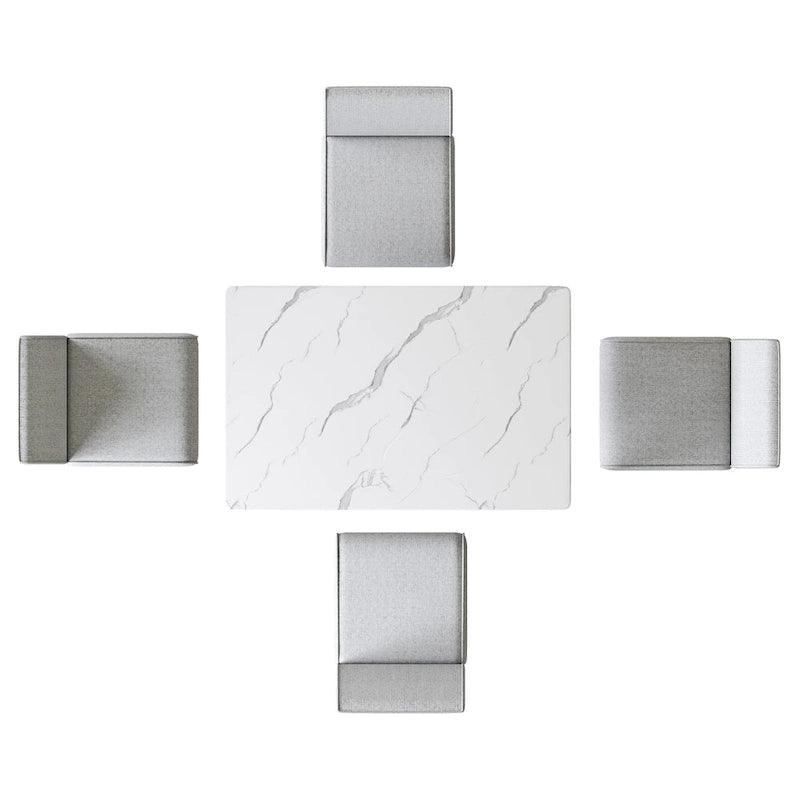 Set da pranzo Corvus Fowey da 5 pezzi, tavolo in MDF con adesivo in marmo e 4 sedie imbottite