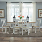 Lindsey Farm Weathered White & Sandstone 7 Piece Trestle Table Set