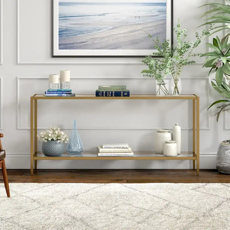 Tavolo consolle rettangolare Hera 64 Wide con ripiano in vetro - 64 Wide