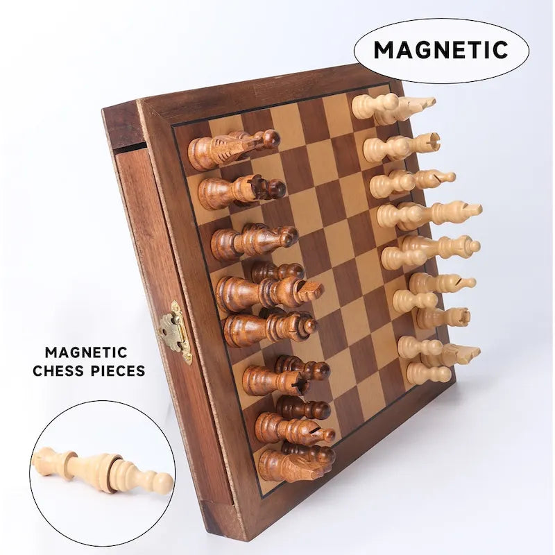 Set di scacchi da viaggio magnetico GSE 10, set di scacchi in legno con cassetti, set di scacchi portatile classico