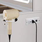 Scrivania da trucco Moasis 47 con LED e prese di corrente, tavolo da trucco con divisori e porta asciugacapelli